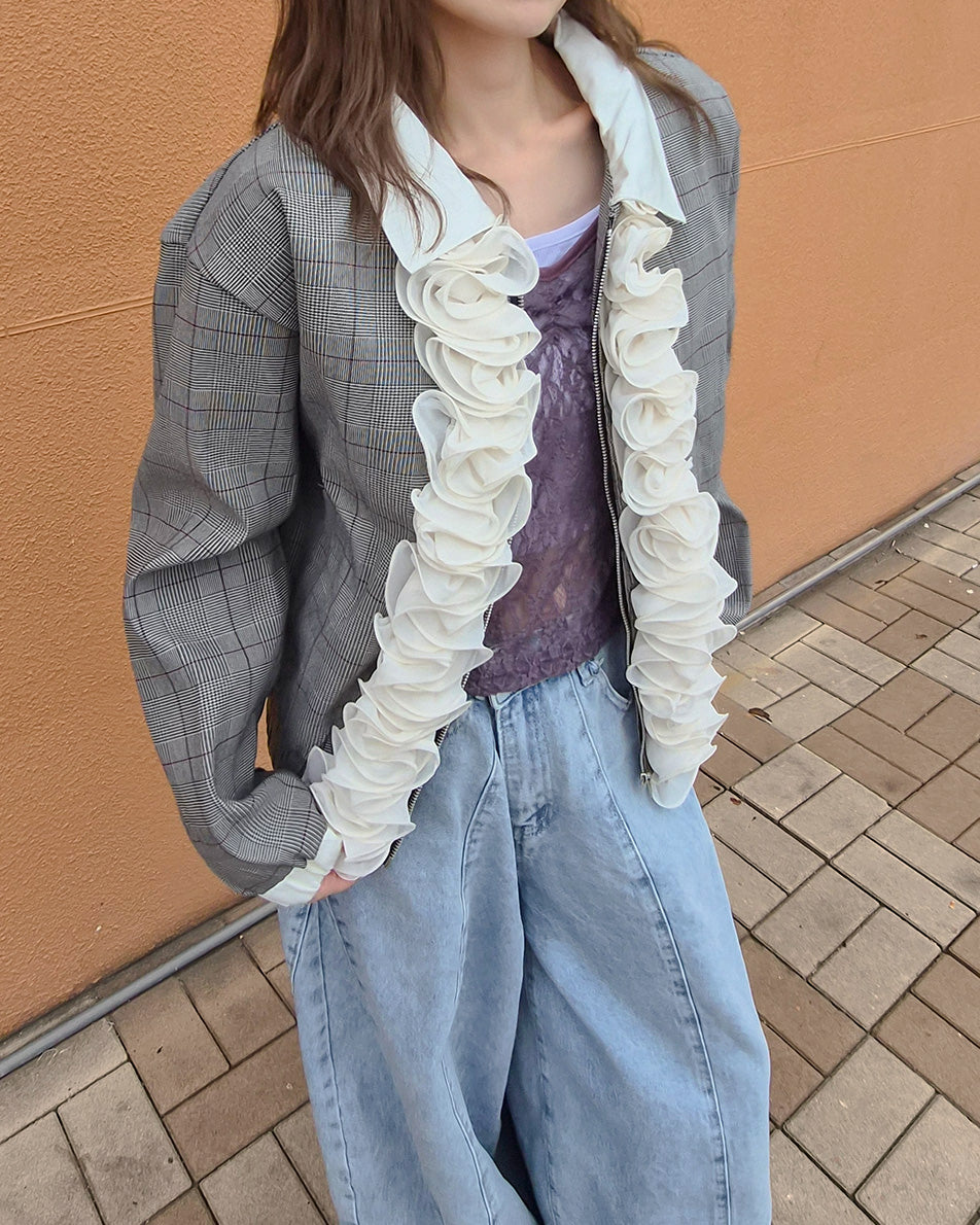 glen check frill jacket