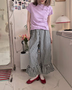 gingham check hem frill pants