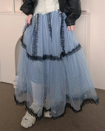 dot frill volume tulle skirt