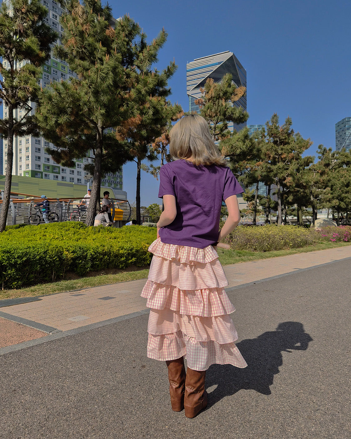 gingham check tiered skirt