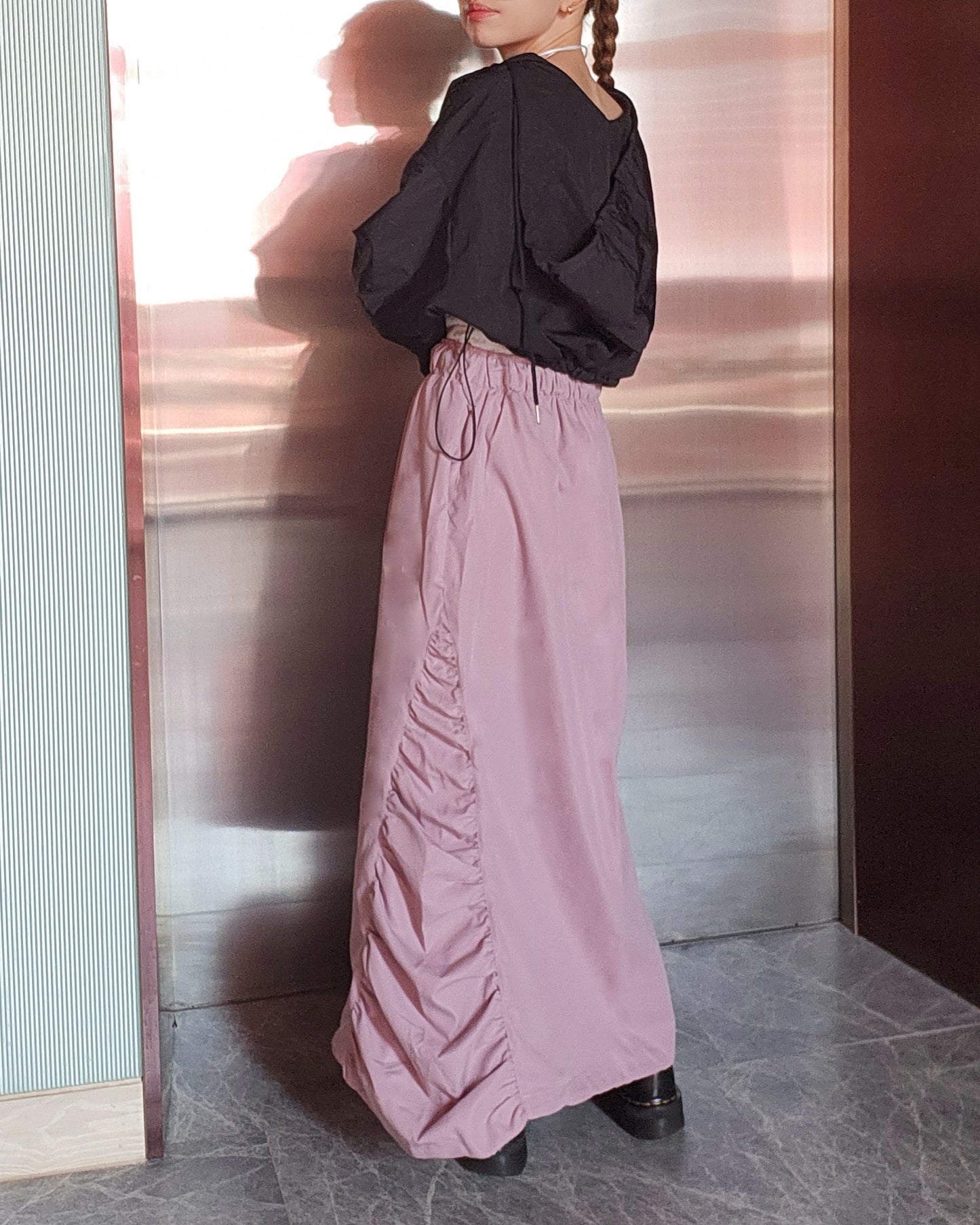 side shirring long skirt