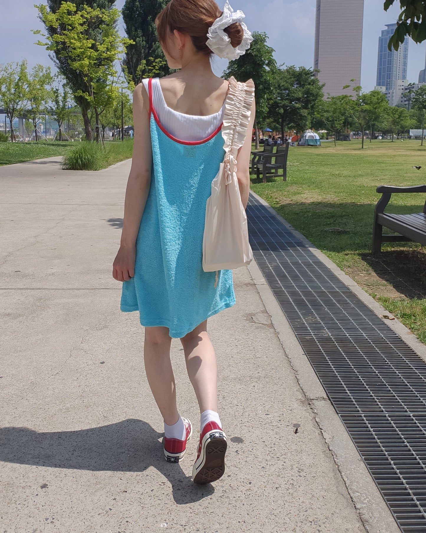 bicolor pile fabric mini dress