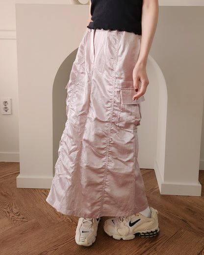 satin shirring cargo skirt