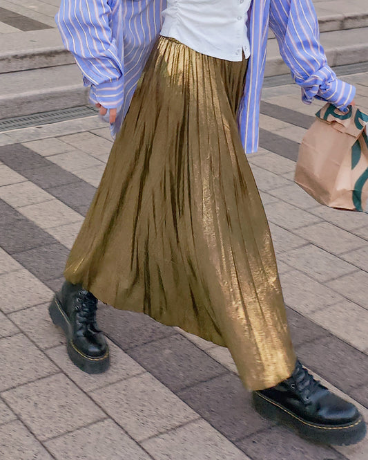 metallic pleated skirt