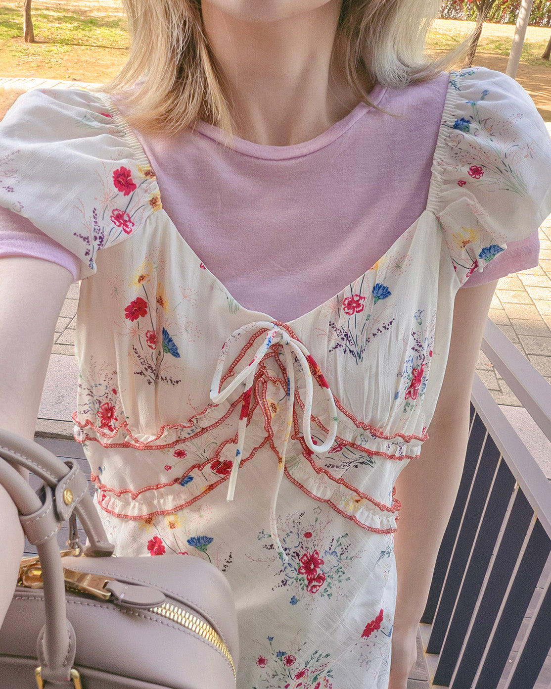 flower frill long dress