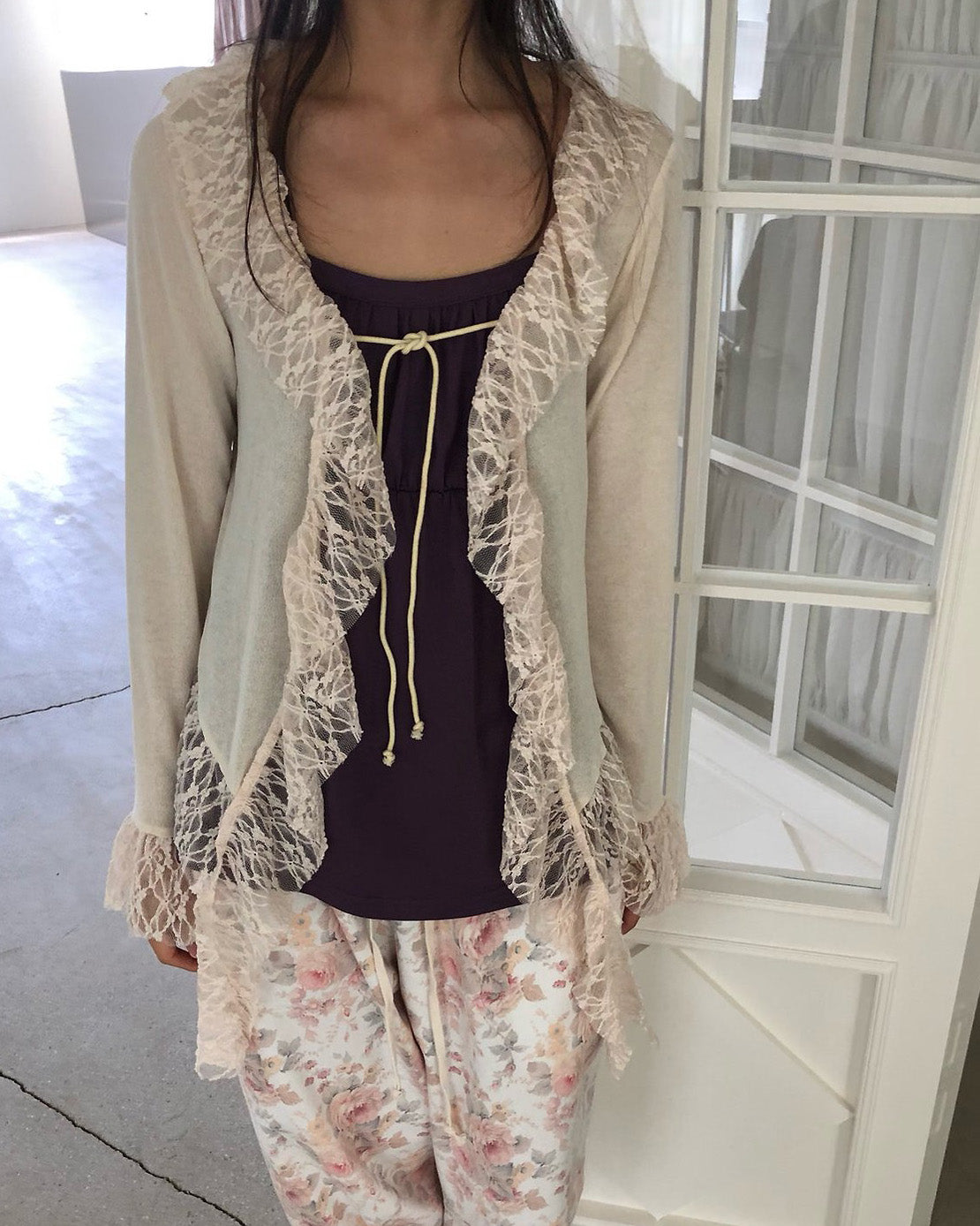 frill lace flare cardigan