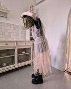 sheer layered waist frill tulle dress