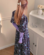 flower puff sleeve long dress