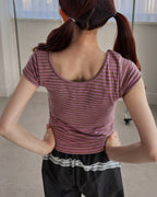 color stripe U neck T