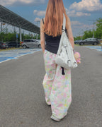 flower cotton tuck wide pants