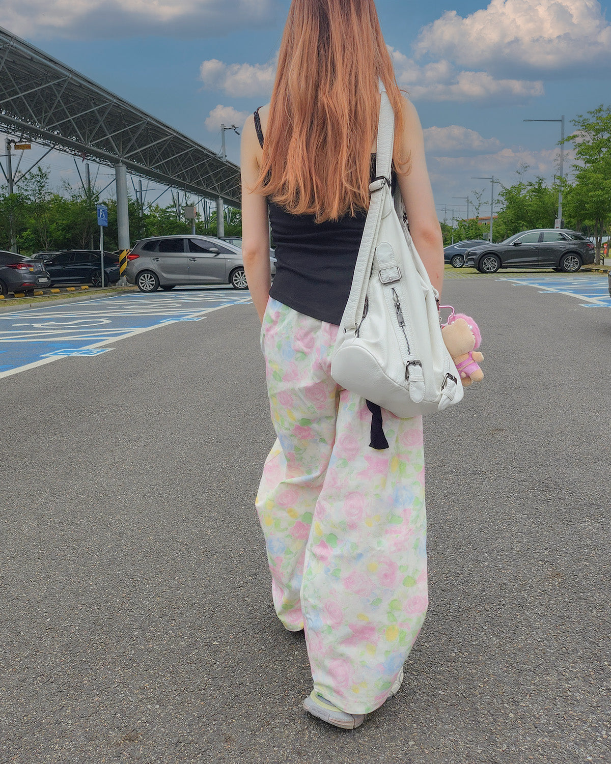 flower cotton tuck wide pants