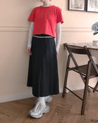 lace point pleated midi skirt