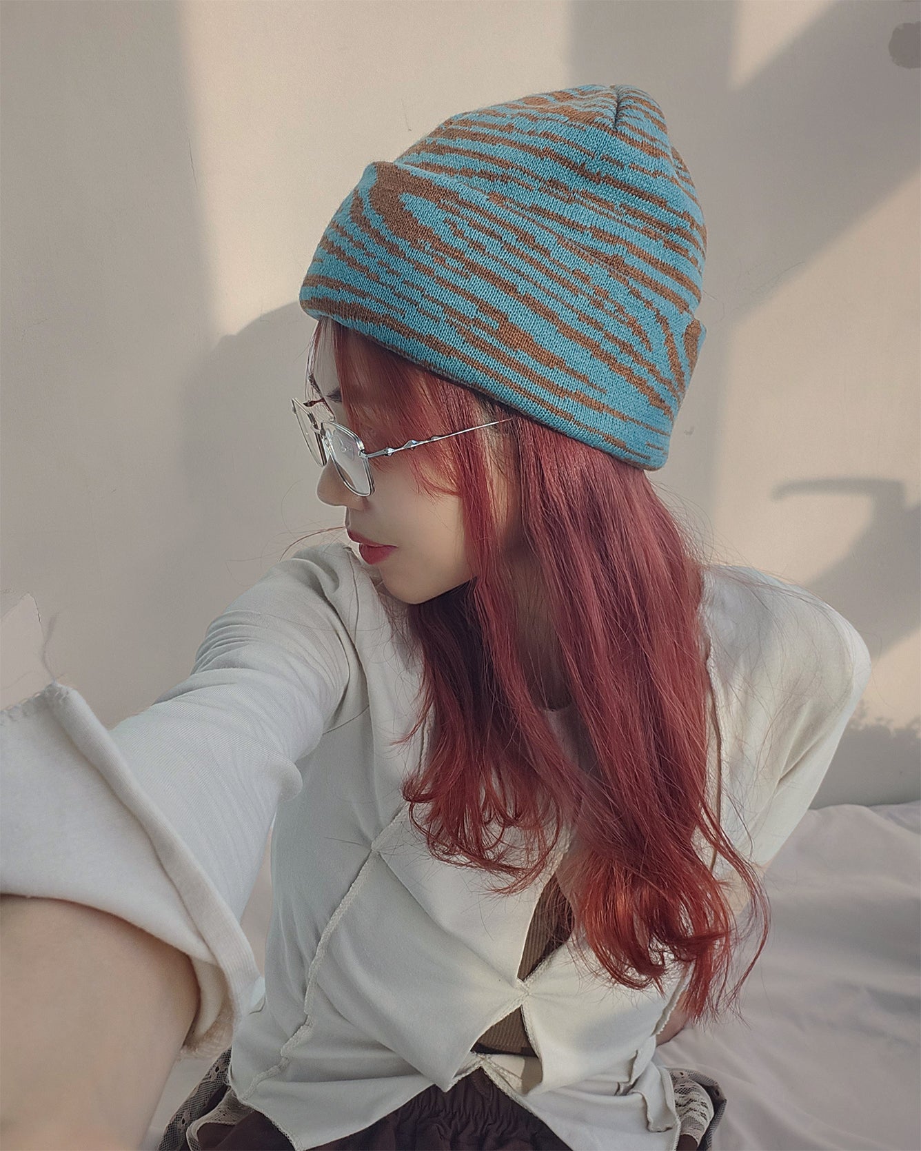 90's zebra knit beanie