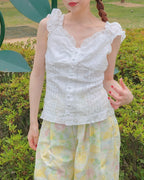 cotton lace frill sleeve less blouse