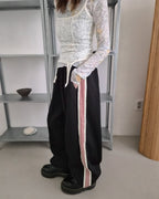 red line wide track pants