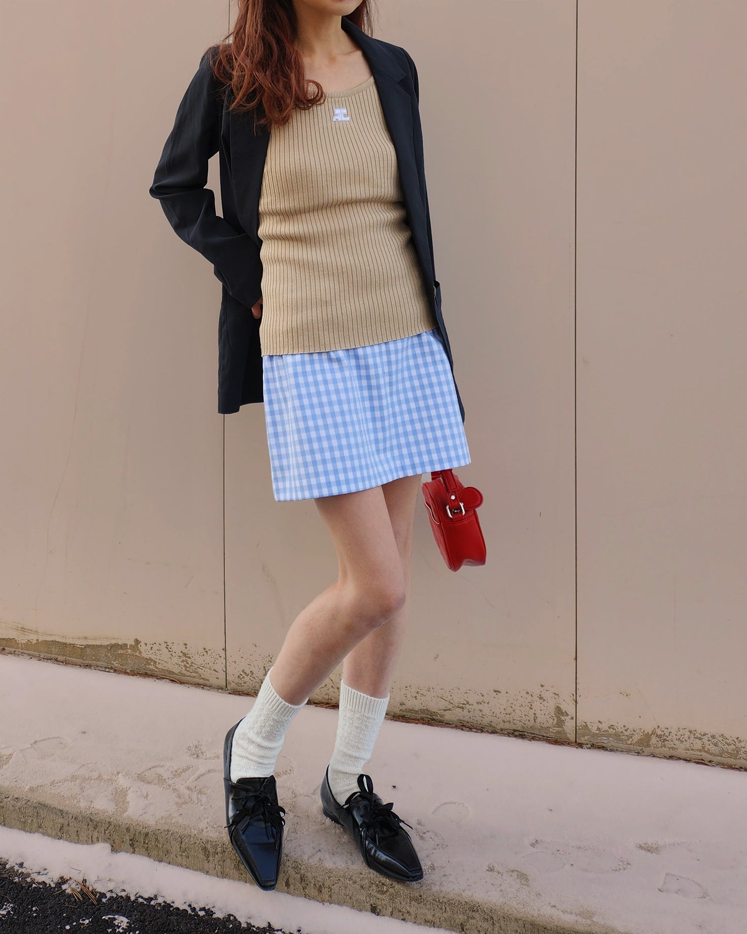 gingham check low waist micro mini skirt