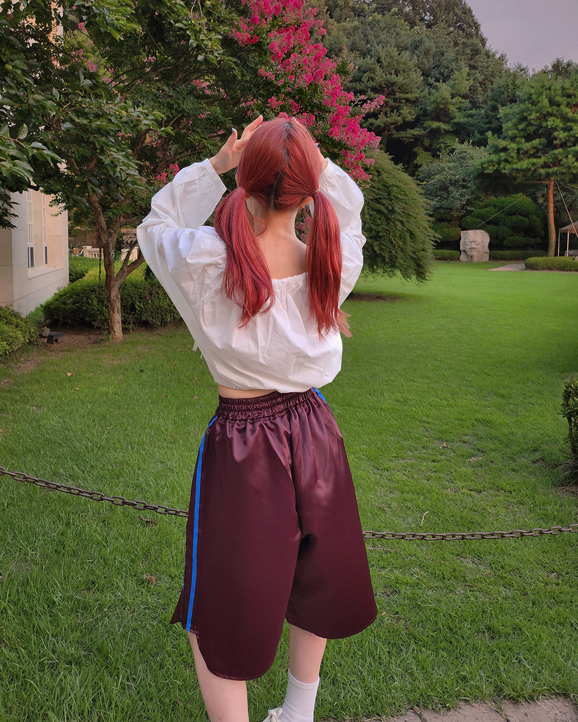 track satin bermuda pants