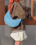 faux suede half moon bag