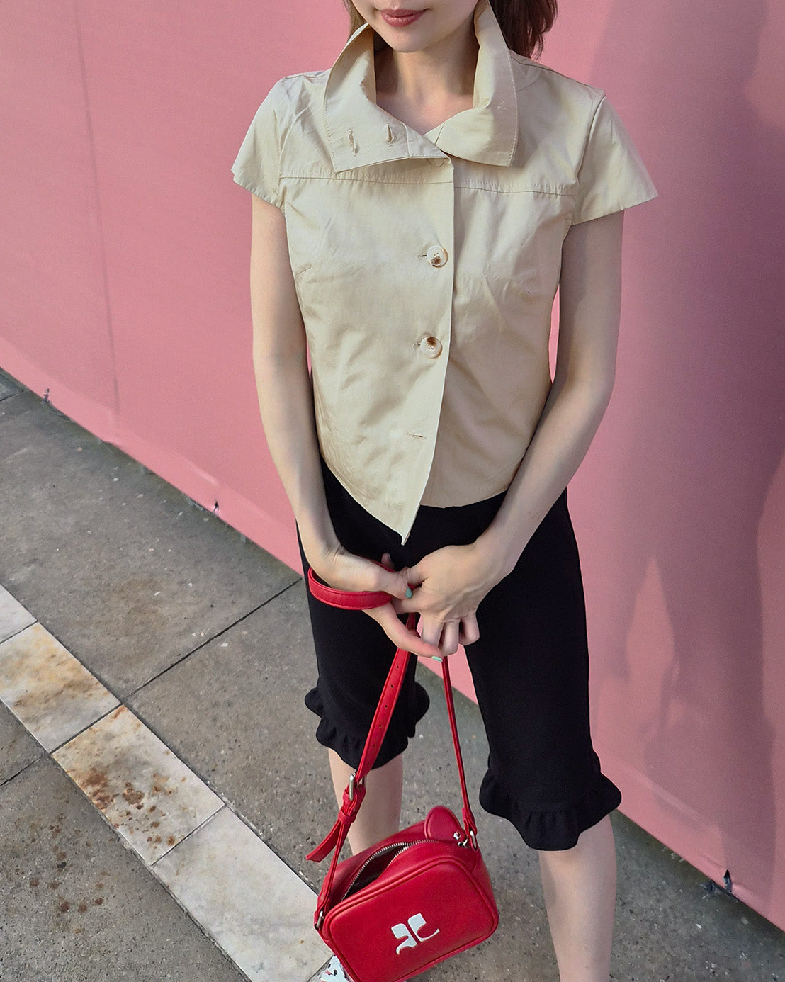 stand collar button point shirt