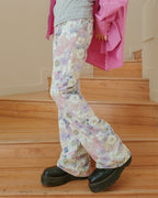 flower pattern boot cut sweat pants