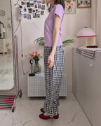 gingham check hem frill pants