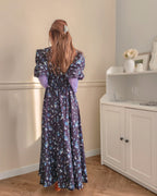 flower puff sleeve long dress