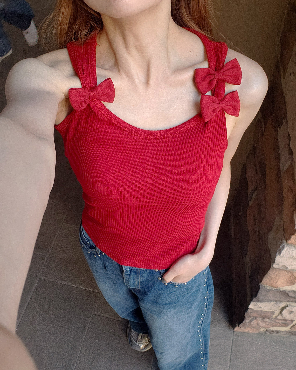 ribbon SET sleeveless knit