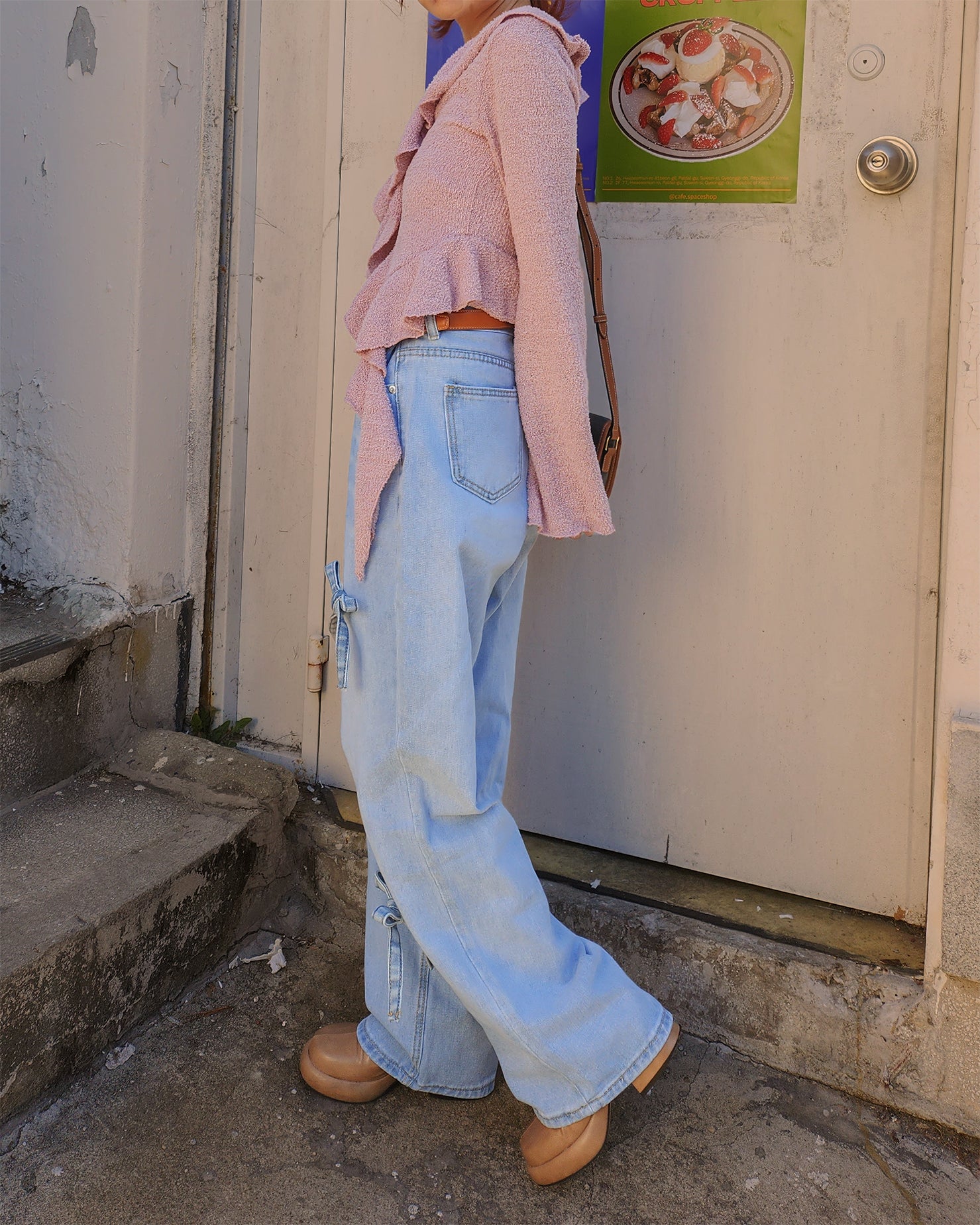 ribbon denim pants