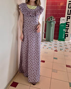 rose pattern frill long dress