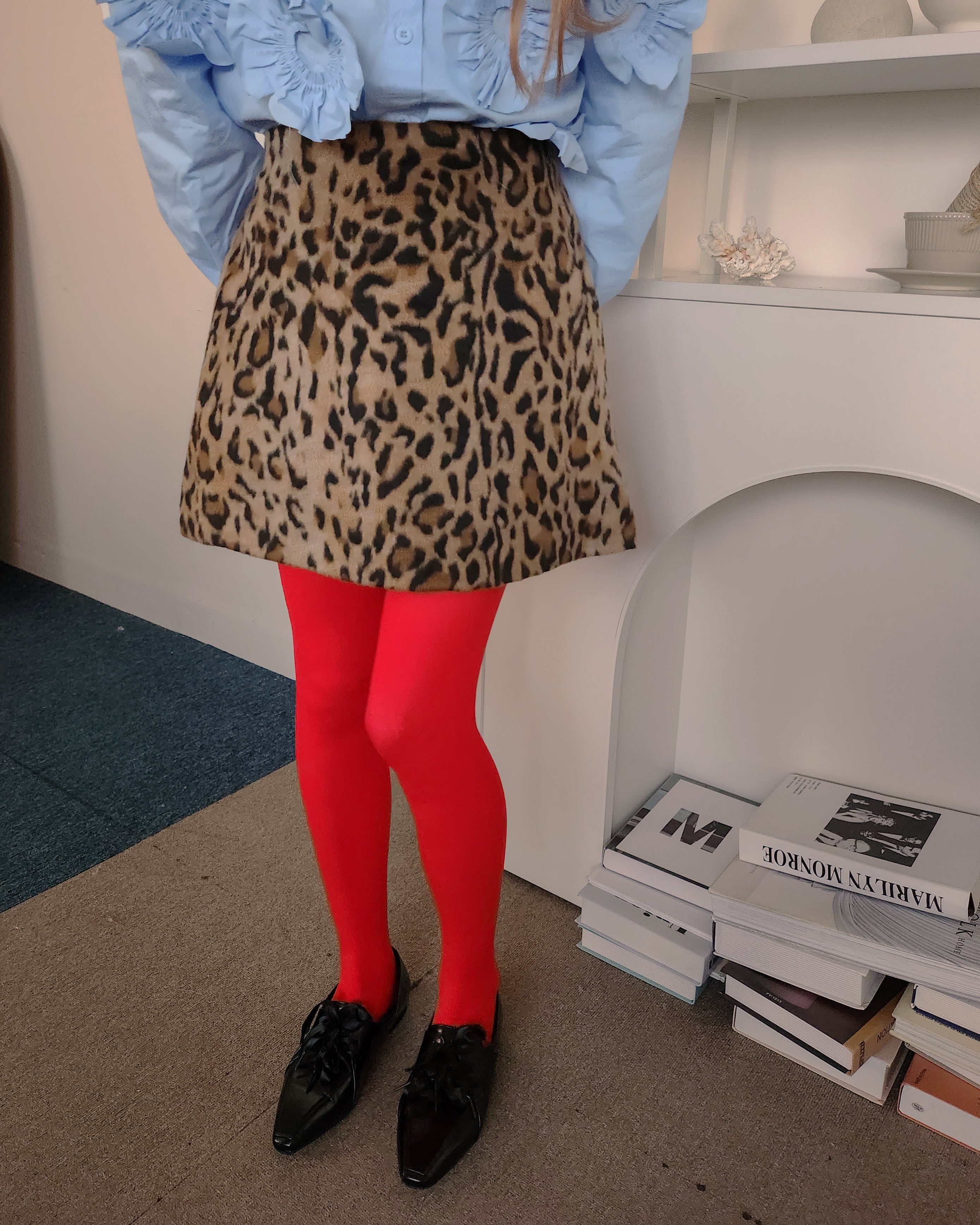 leopard wool mini skirt