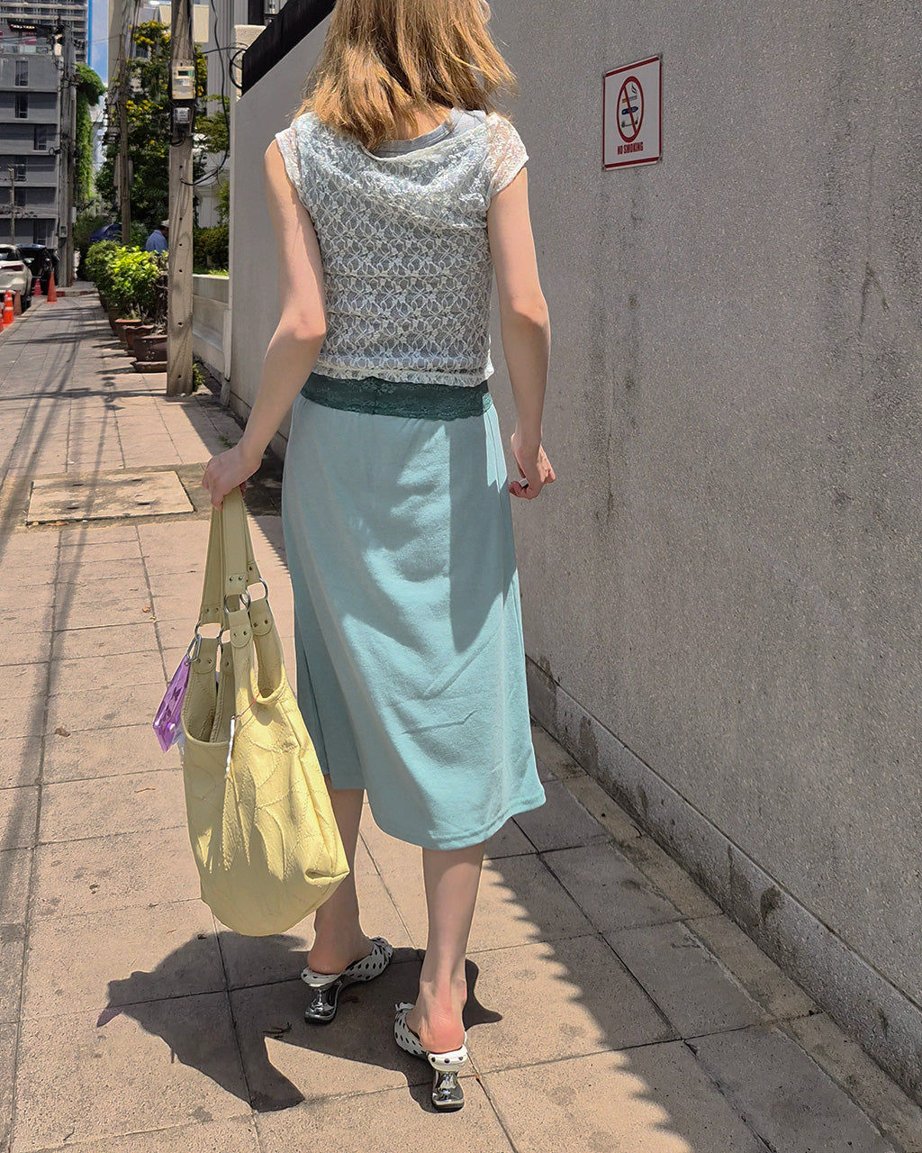 waist lace midi flare skirt