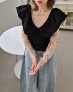 V neck puff shoulder top