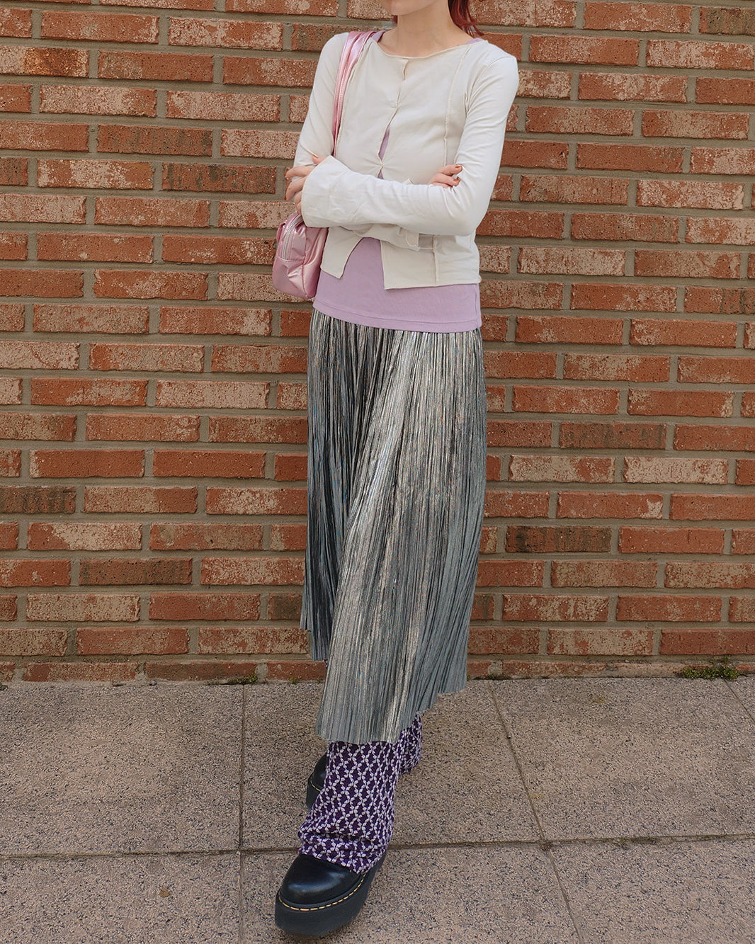 metallic accordion pleated skirt