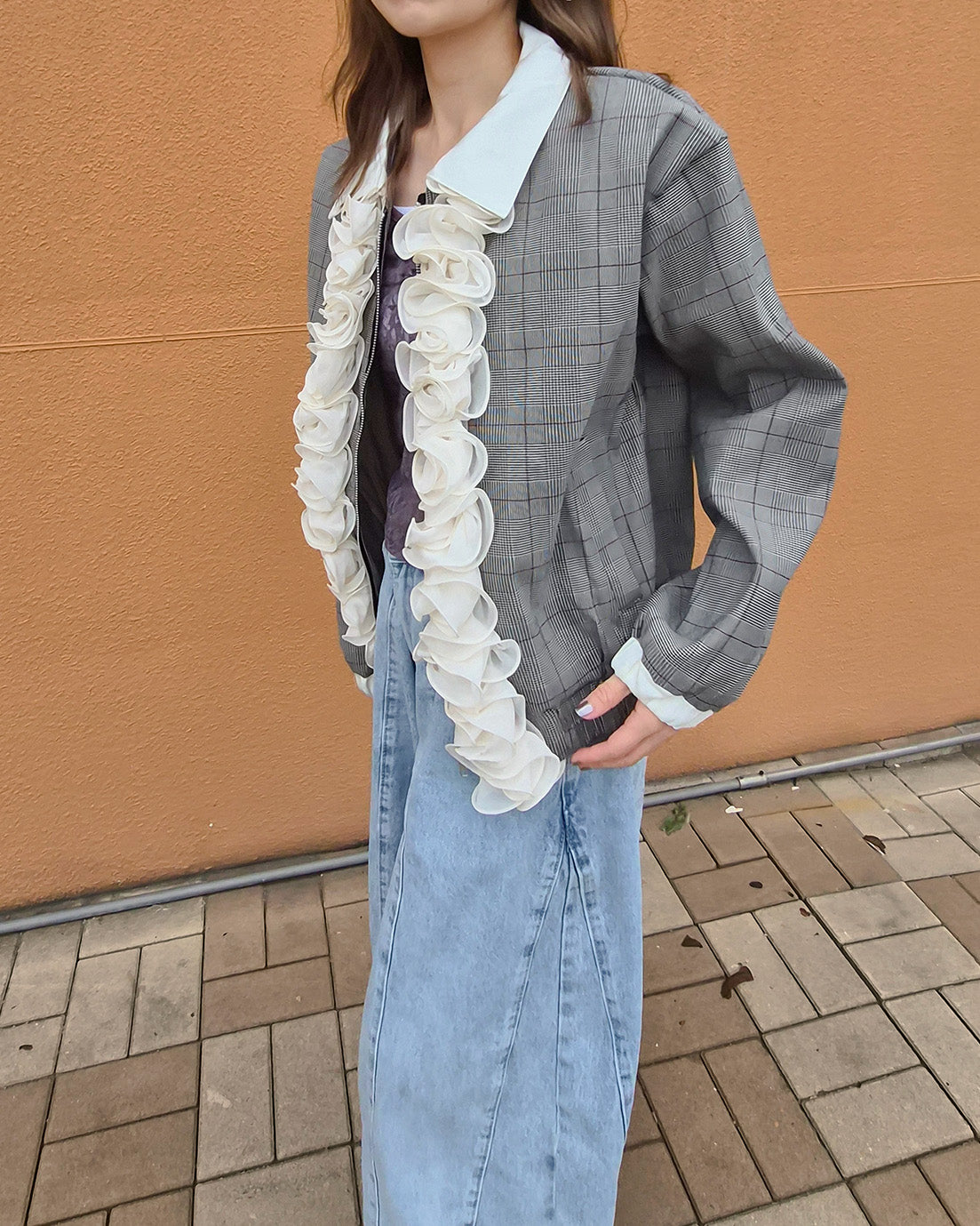 glen check frill jacket