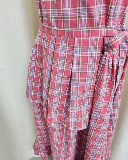 check frill belt long dress