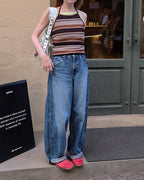 multi stripe halter neck knit like top