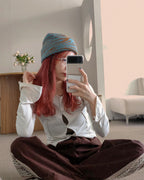 90's zebra knit beanie