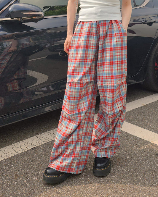 check draped wide pants