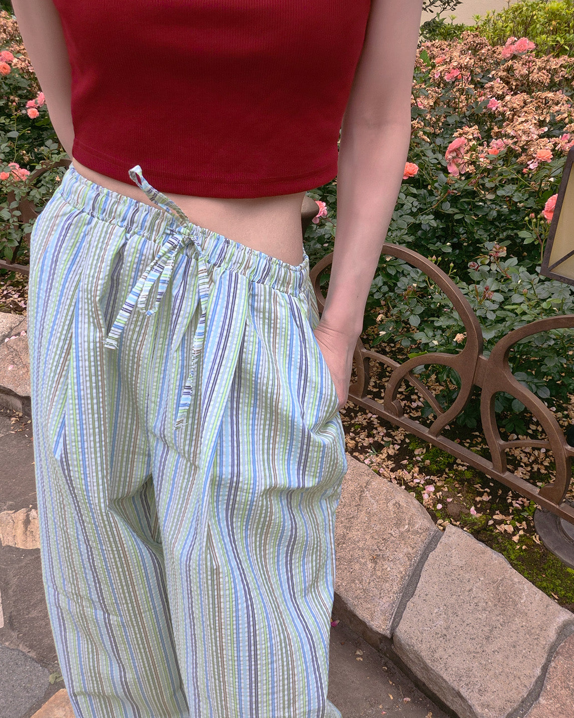 multi stripe wide pants