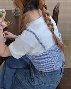gingham check lace point camisole blouse