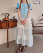 tiered frill sheer long dress