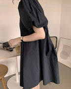 volume puff sleeves tack mini dress