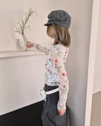 blurred flower sheer long sleeve T
