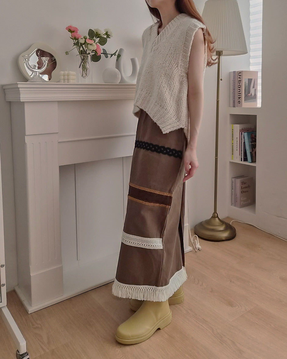 fringe design long skirt