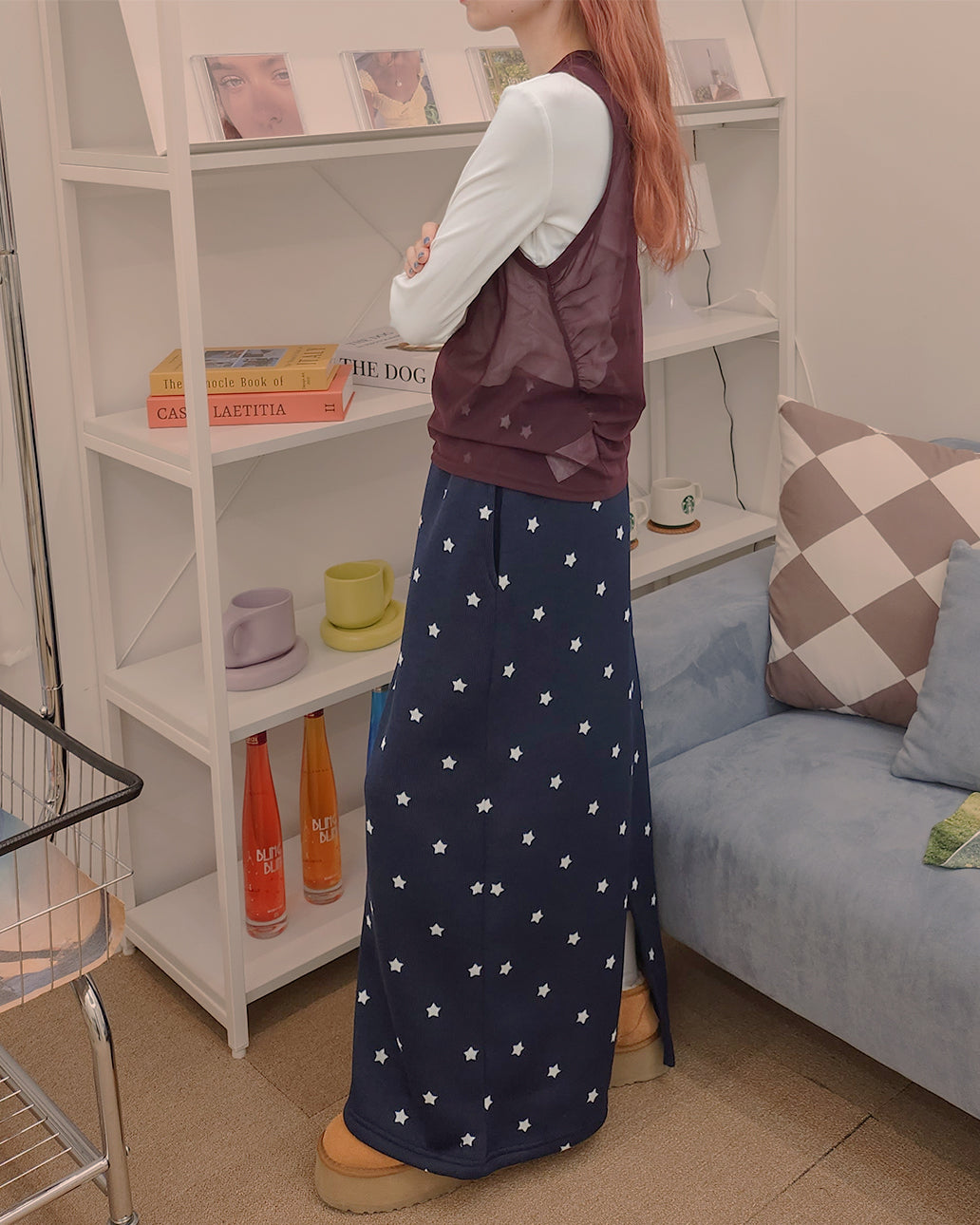 star pattern knit long skirt