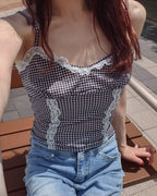gingham check lace point camisole