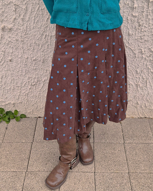 dot pleated midi skirt
