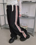 red line wide track pants