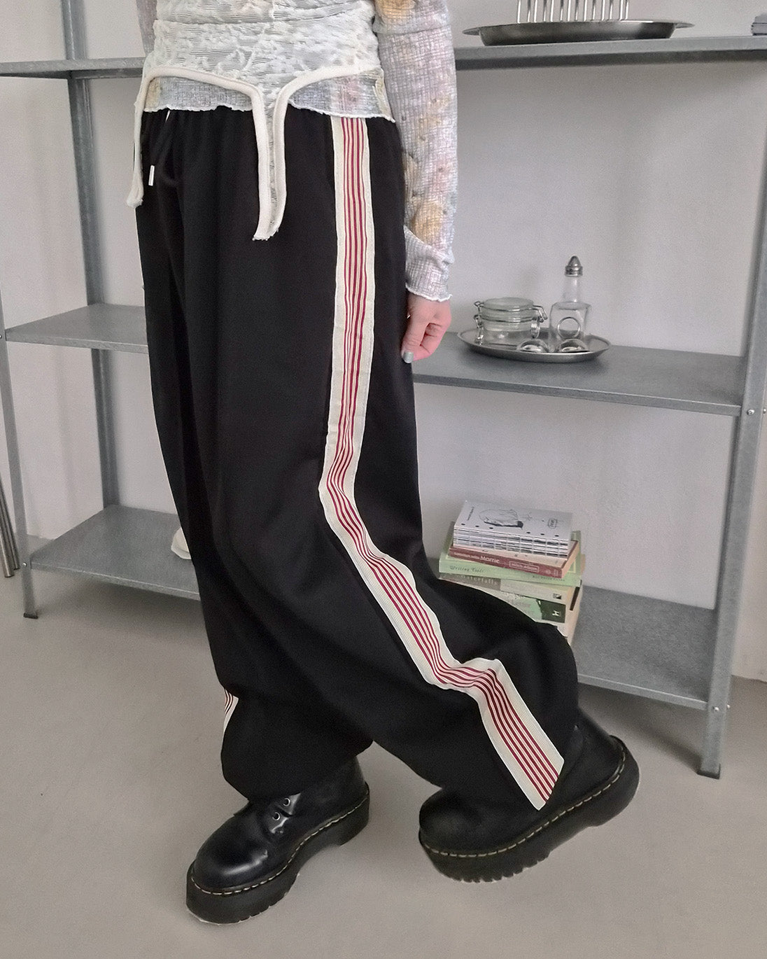 red line wide track pants