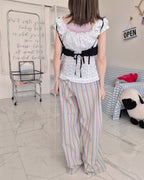 multi stripe wide pants